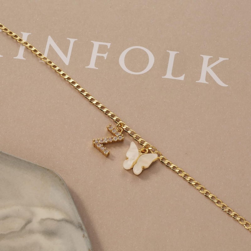 VIROMY 14K Gold Plated Dainty Butterfly Initial Ankle Bracelets Handmade Cuban Chain White Butterfly A-Z Alphabet Letter Initial Anklets Personalized Summer Beach Jewelry Gifts for Women - Image 4